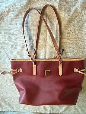 Dooney & Bourke Burgundy Tote with Tan Trim EVA BAILEY TOTE
